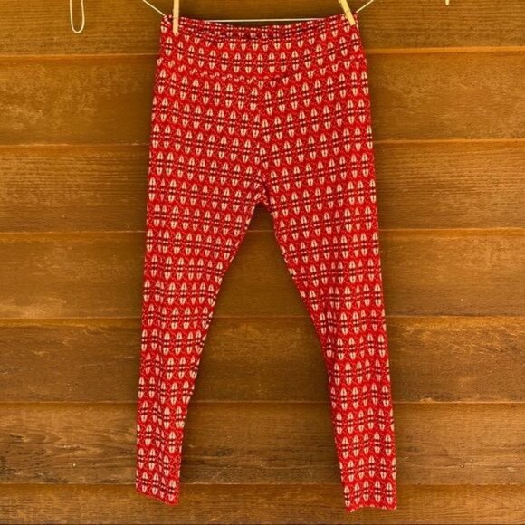 LulaRoe Leggings Red Geometric Patterned - Picture 10 of 13
